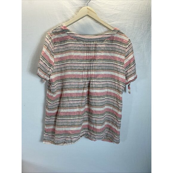 Talbots‎ 100% Linen Pink Stripe Tie Sleeve Coastal Lightweight Top XL Beach - Picture 3 of 8
